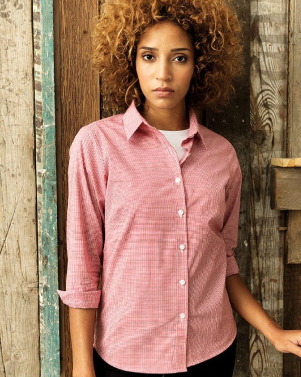 Premier PR320 Ladies Gingham Long Sleeve Shirt